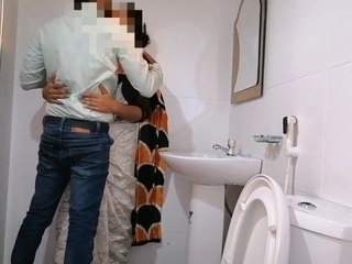 Office hookup: A married couple having sex in the bathroom with their assistant