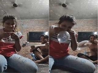 Desi  indulges in romantic have fun with condom