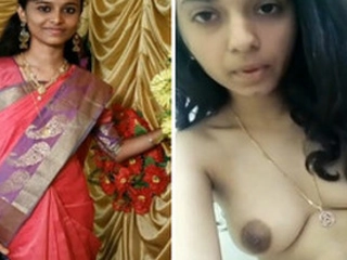Desi girl's smoothly-shaven vagina and pointy mounds on flash
